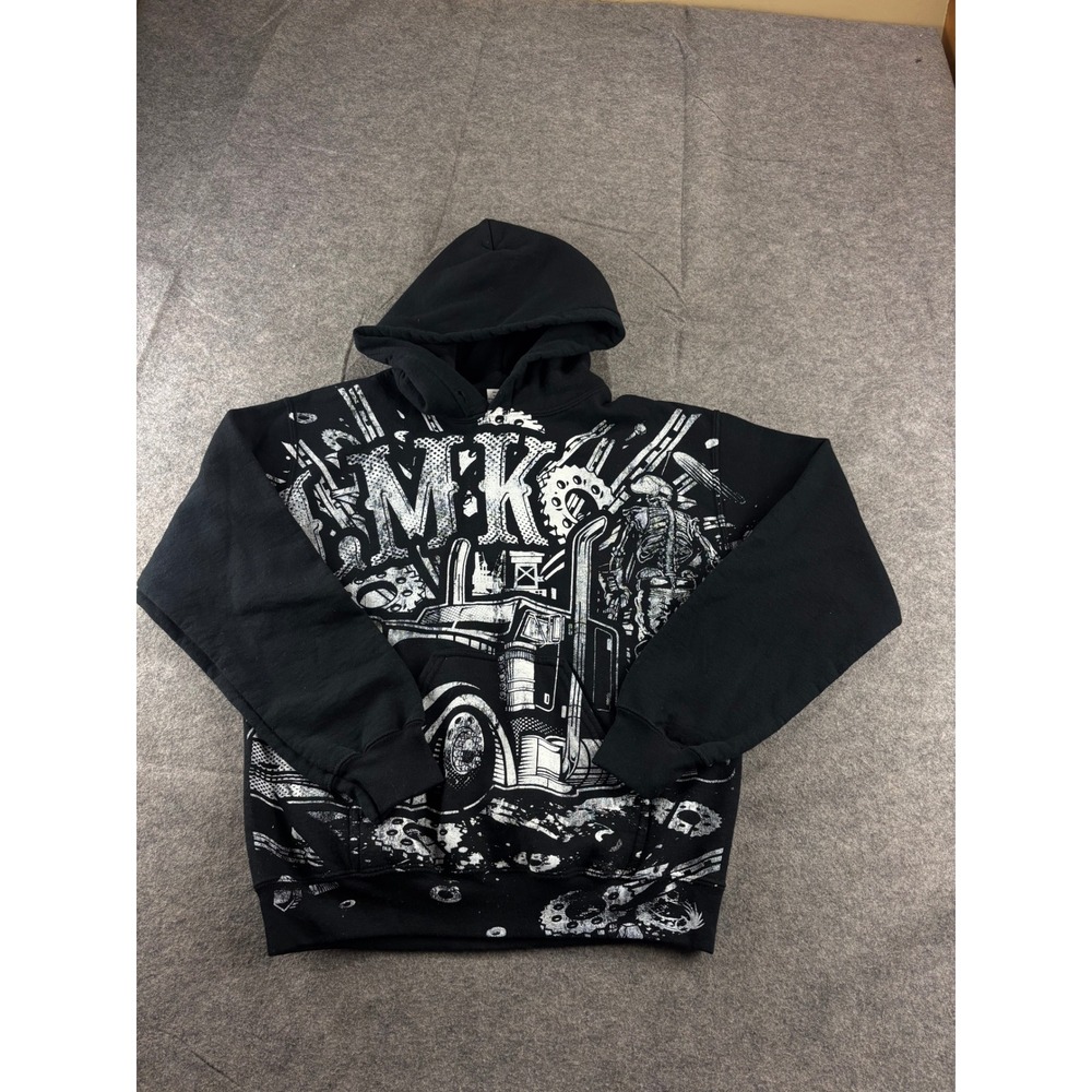 Gildan LMK Support Your Local Farmer Semi Truck Skeleton Hoodie Black Mens S
